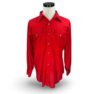Vintage H Bar C Western Shirt Men’s 17 34 Red Pearl Snap Long Sleeve Cowboy USA